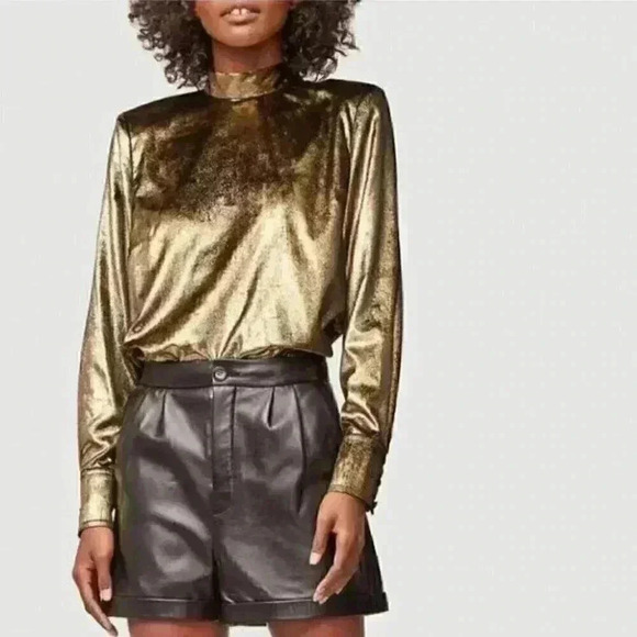 NEW Frame Metallic Gold Neck Tie Blouse - Picture 9 of 10